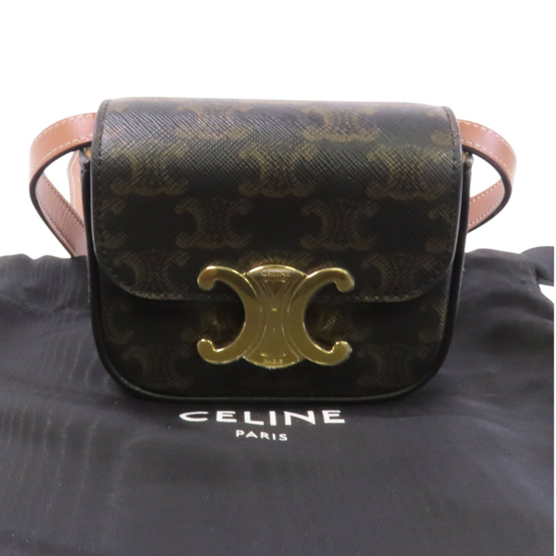CELINE Trionphe帆布Mini Claude金扣肩背袋-9