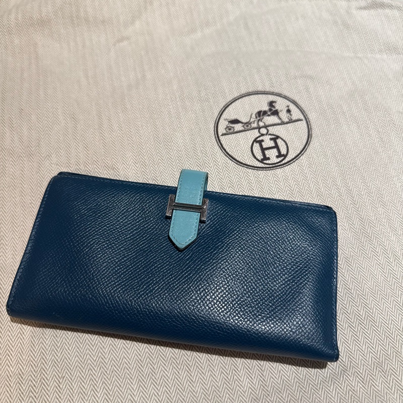 HERMES Bearn雙色 Epsom牛皮銀色H穿式長夾-0