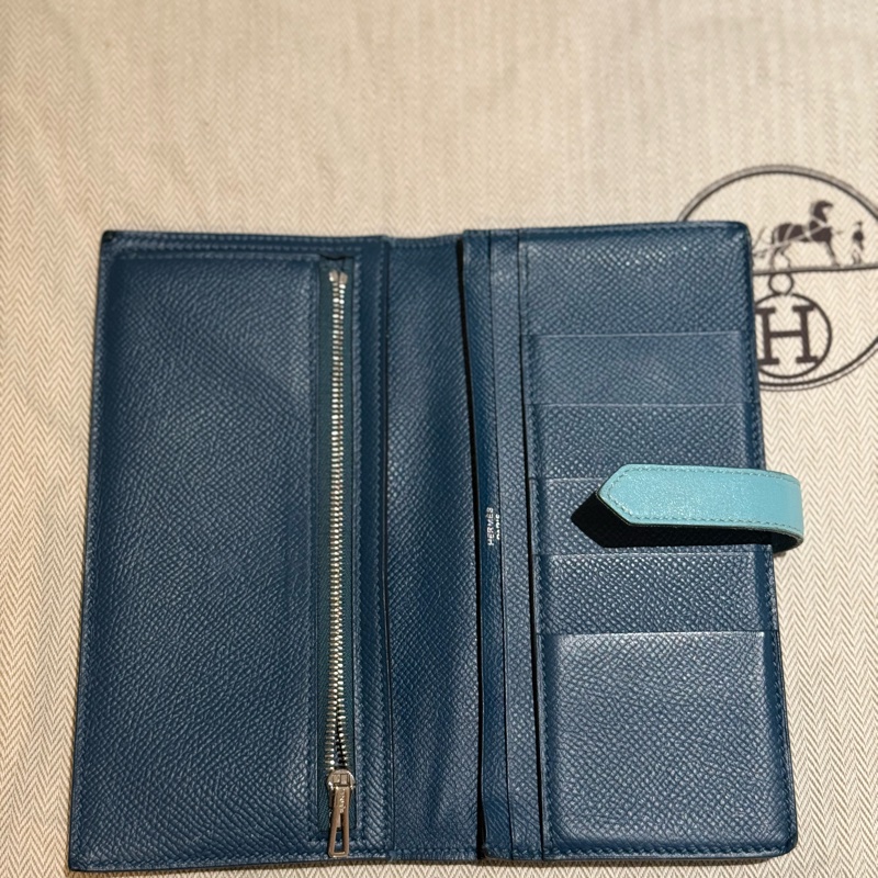 HERMES Bearn雙色 Epsom牛皮銀色H穿式長夾-11