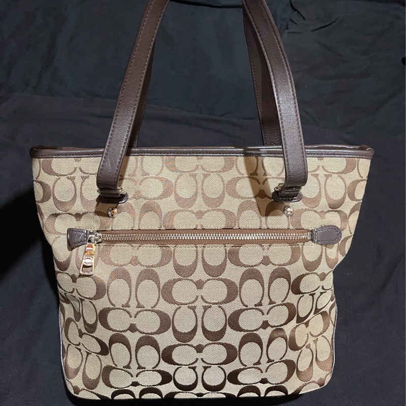 Coach經典logo銀釦棕26cm拉鍊托特包-6