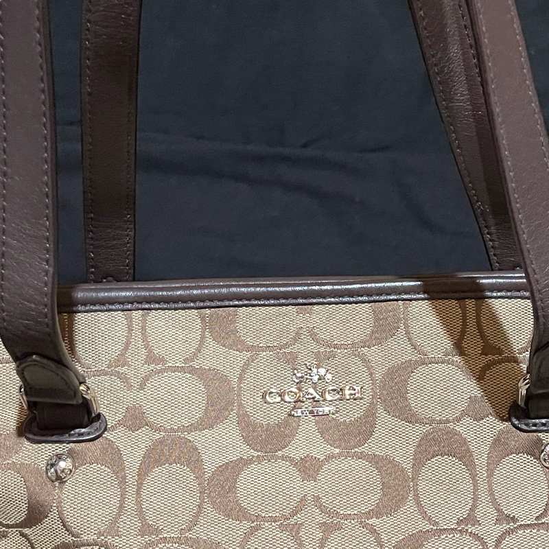 Coach經典logo銀釦棕26cm拉鍊托特包-32