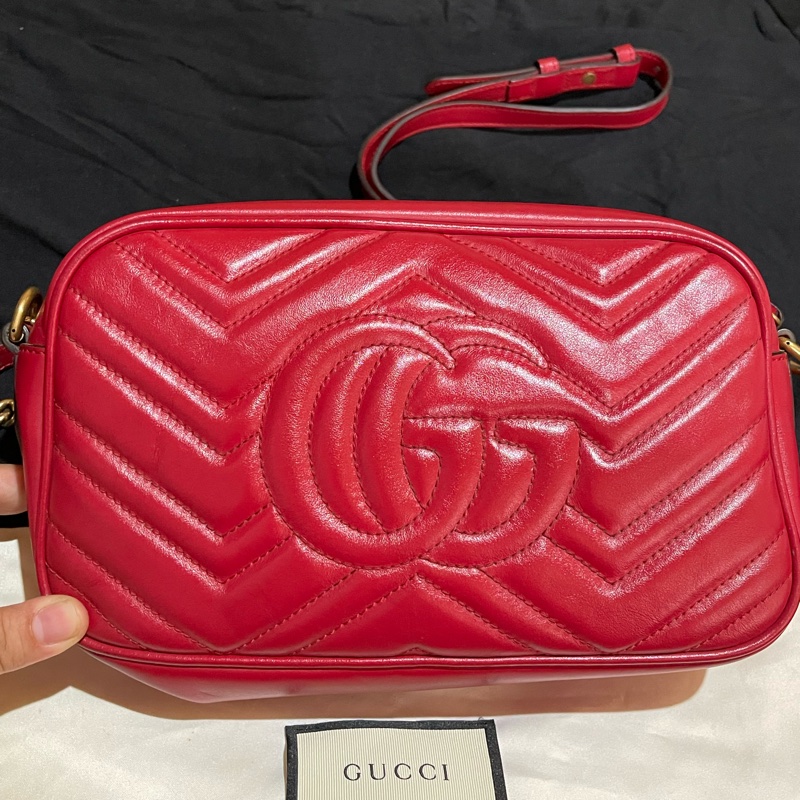 Gucci馬夢系列24cm金釦紅相機包-1