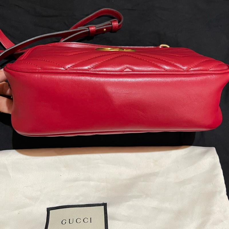 Gucci馬夢系列24cm金釦紅相機包-10