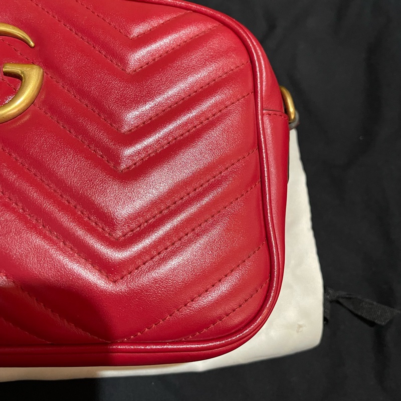 Gucci馬夢系列24cm金釦紅相機包-17