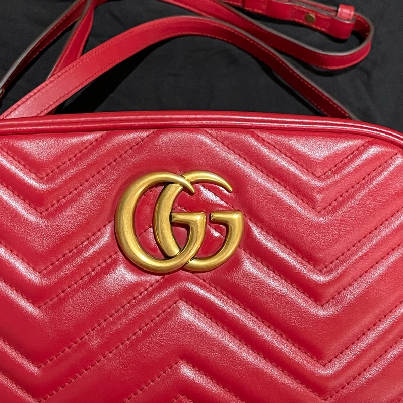 Gucci馬夢系列24cm金釦紅相機包-20