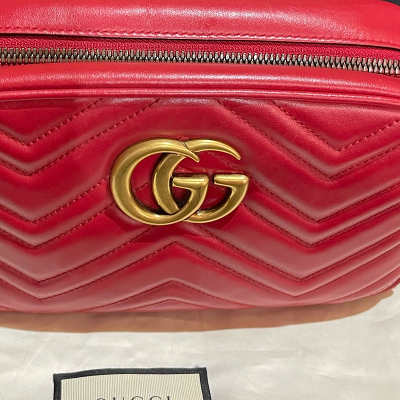Gucci馬夢系列24cm金釦紅相機包-21