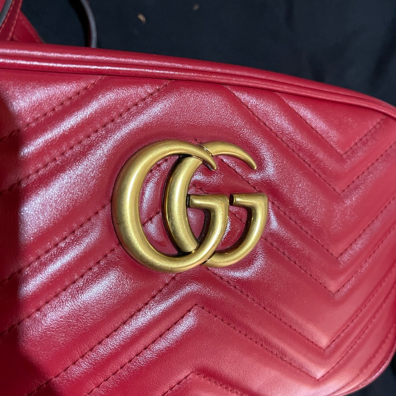 Gucci馬夢系列24cm金釦紅相機包-24
