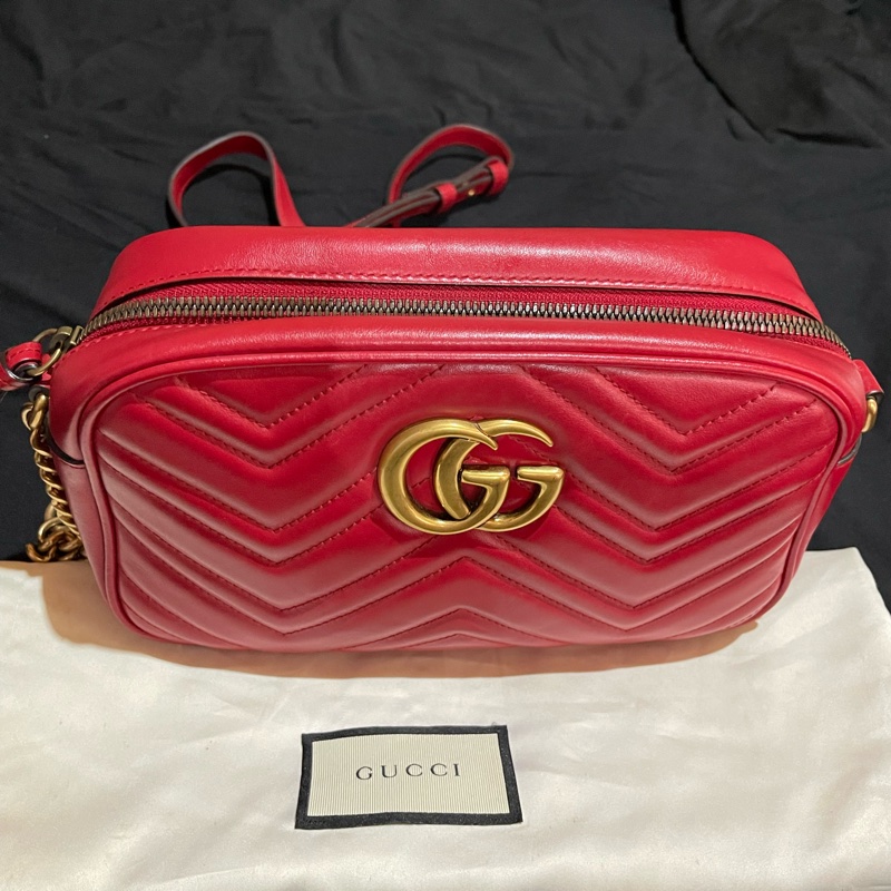 Gucci馬夢系列24cm金釦紅相機包-27