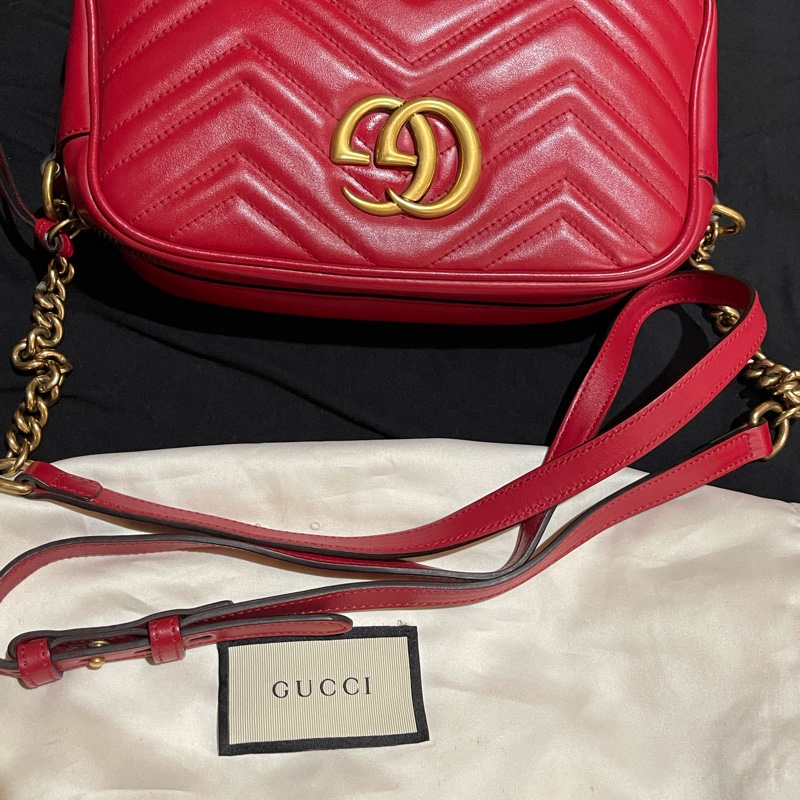 Gucci馬夢系列24cm金釦紅相機包-28