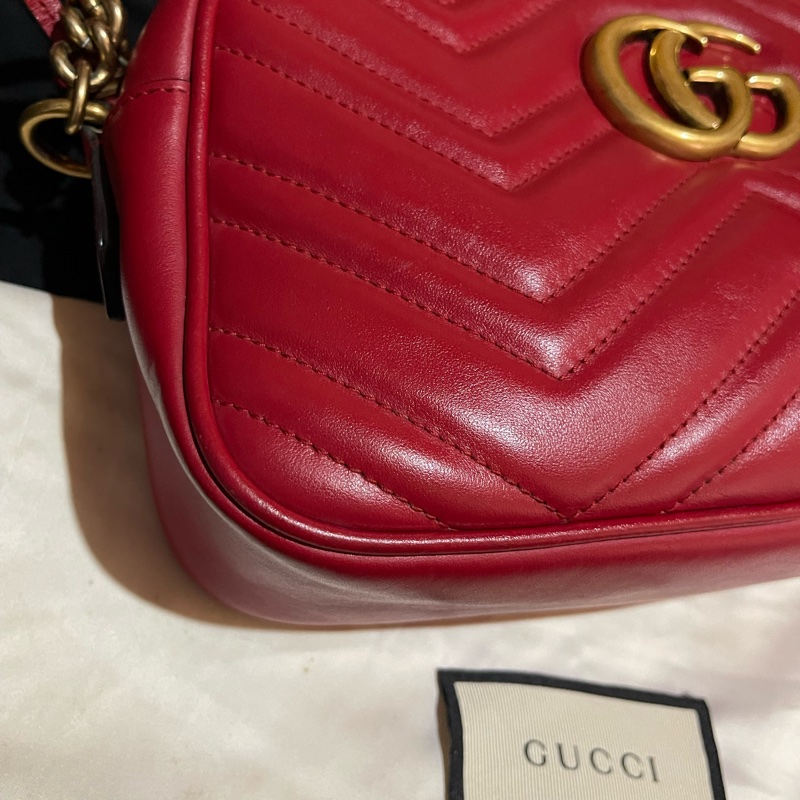 Gucci馬夢系列24cm金釦紅相機包-38