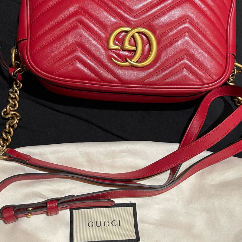 Gucci馬夢系列24cm金釦紅相機包-43
