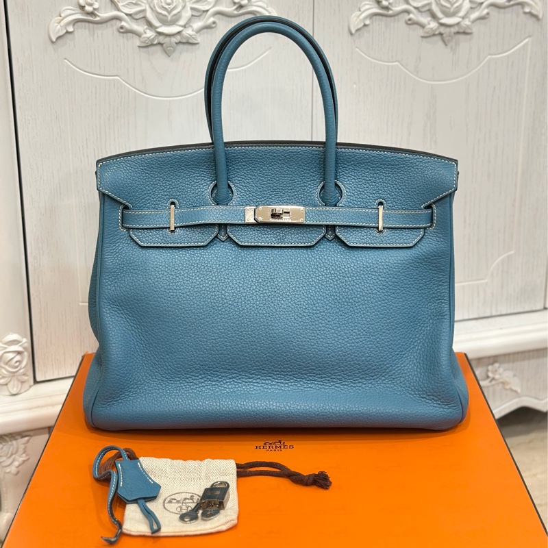 #配件齊全 #最便宜鉑金包 愛馬仕鉑金包Birkin35 Togo皮牛仔藍 小賈斯丁同款🔥-0