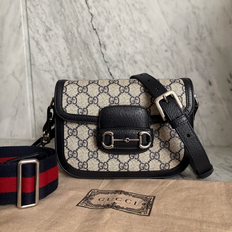 Gucci 古馳|1955 mini老花馬鞍包 藍黑-0