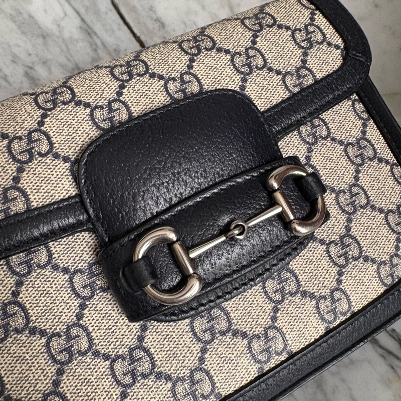 Gucci 古馳|1955 mini老花馬鞍包 藍黑-8