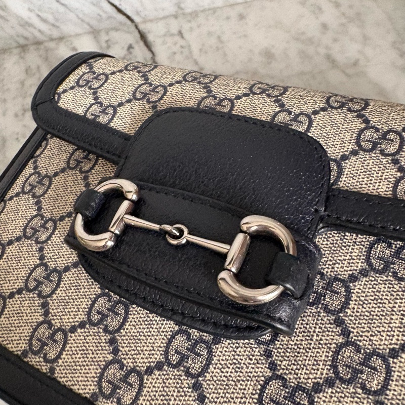 Gucci 古馳|1955 mini老花馬鞍包 藍黑-9