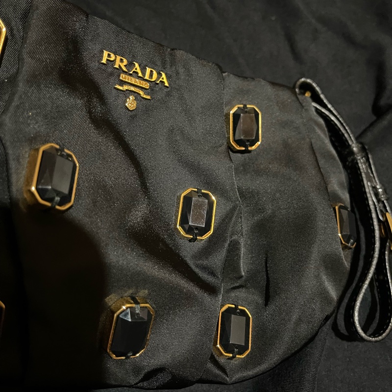 Prada黑尼龍寶石 POUCH手拿包 化妝包 零錢包-7
