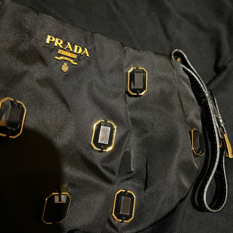 Prada黑尼龍寶石 POUCH手拿包 化妝包 零錢包-18