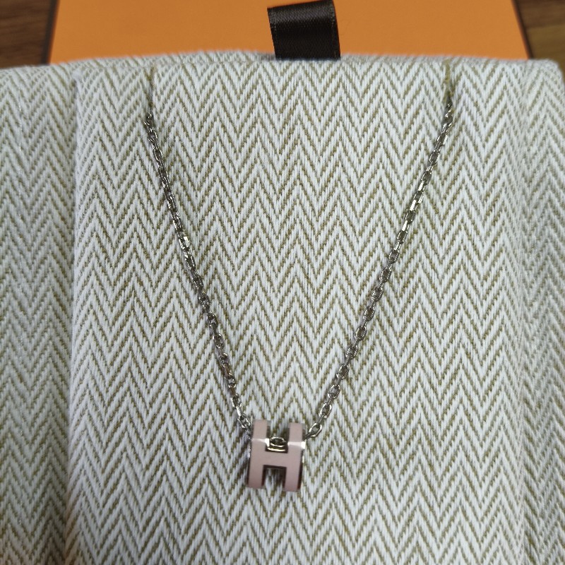 愛馬仕 粉色銀項鍊-2