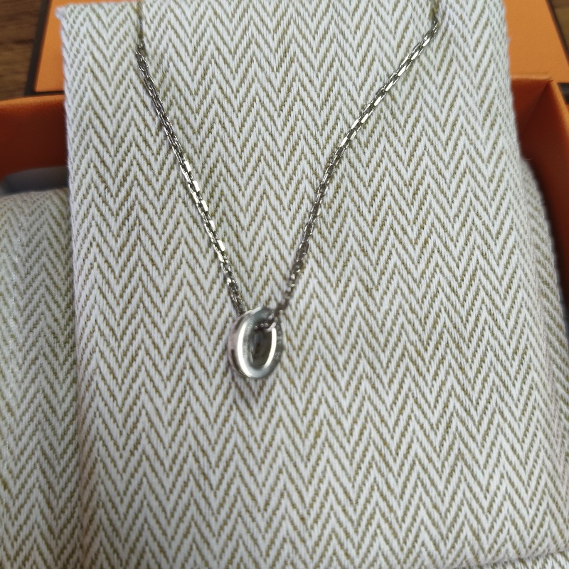 愛馬仕 粉色銀項鍊-3