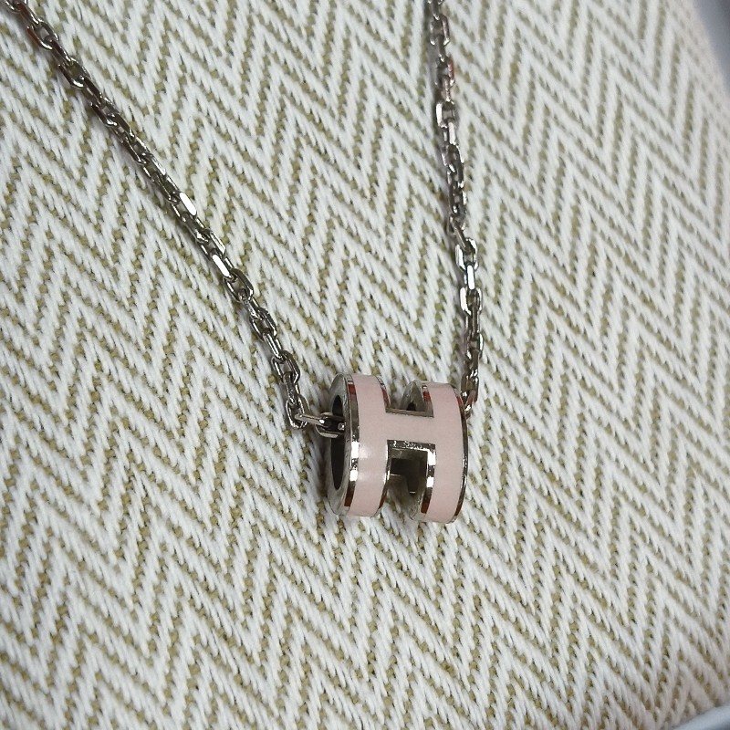 愛馬仕 粉色銀項鍊-4