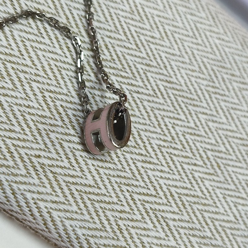 愛馬仕 粉色銀項鍊-5