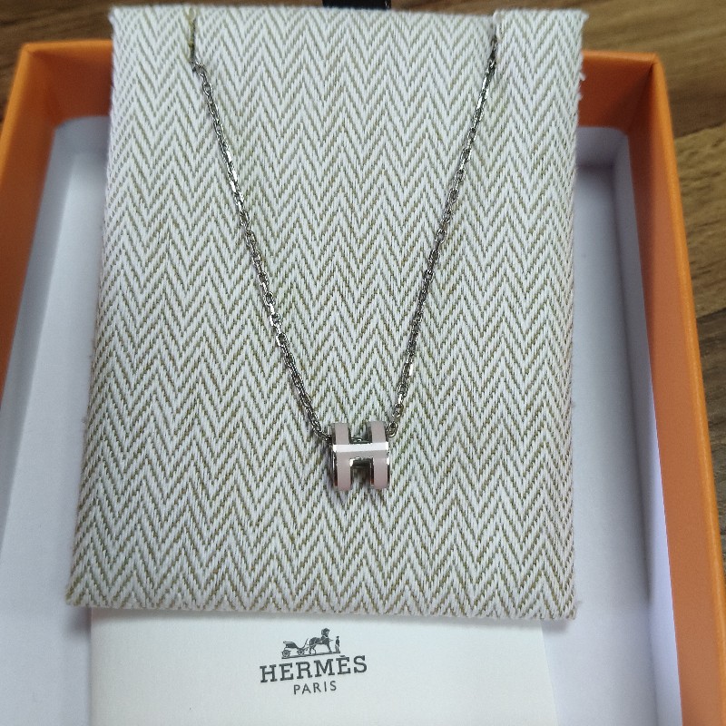 愛馬仕 粉色銀項鍊-8