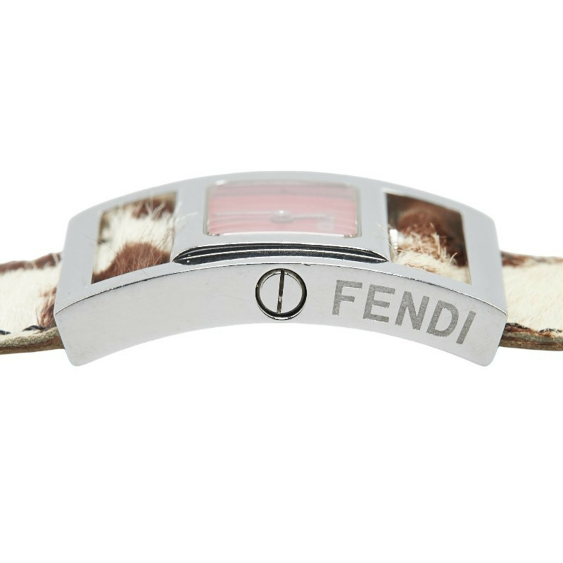 Fendi 註冊型號陀螺儀手錶,石英機芯,紅色錶盤,不銹鋼和瓷質皮革,女士-4