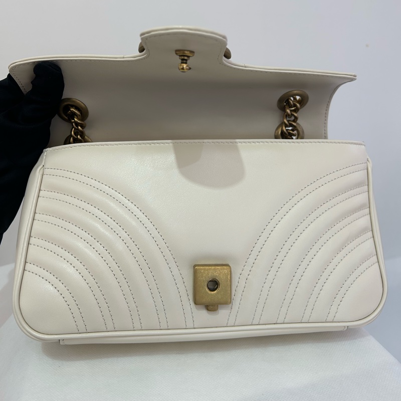 GUCCI米白牛皮Marmont掀蓋26cm-8
