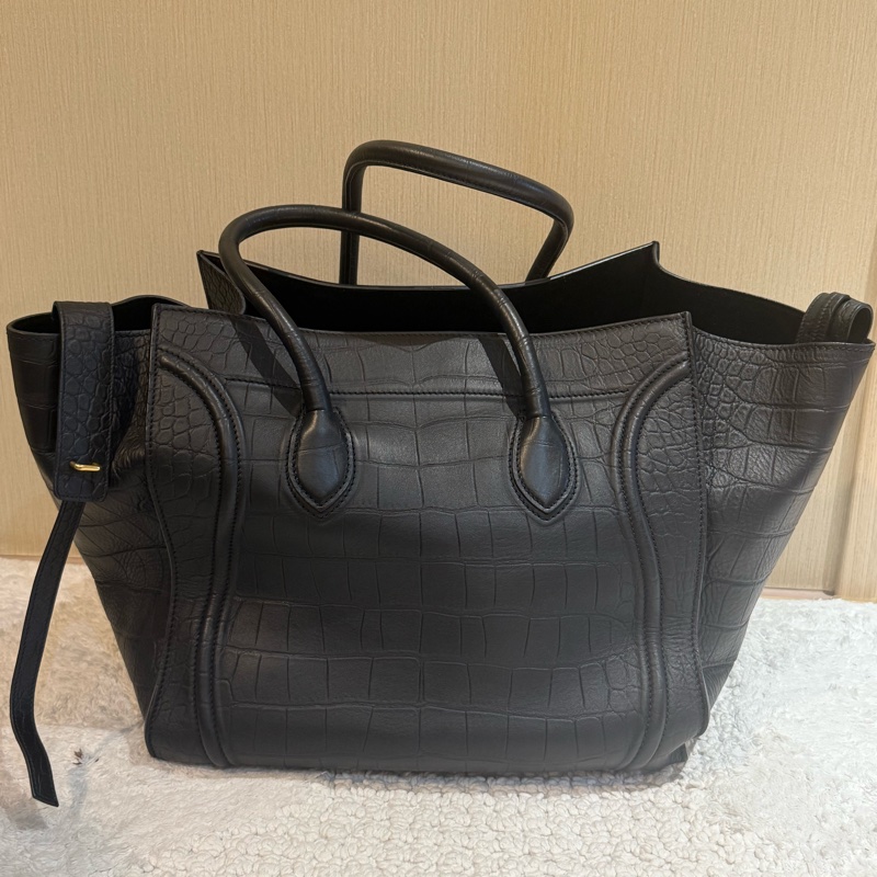 Old céline square luggage 鱷魚壓紋 鞦韆包medium 大尺寸 大包收藏的稀有品-8