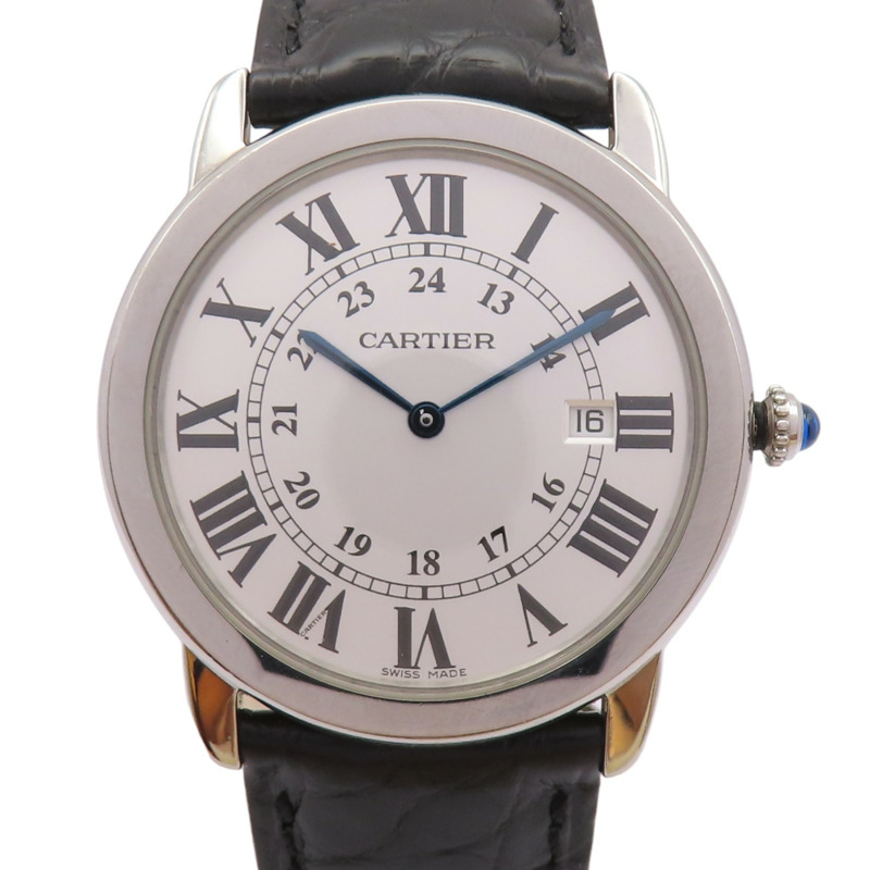 白色帶皮帶 Ronde Solo de Cartier 腕錶帶非原廠 W6700255-0