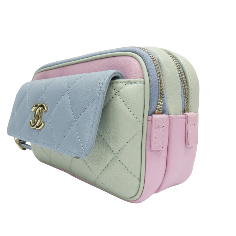 馬卡龍色 牛皮 鍊帶 腰包 金扣【CHANEL 香奈兒】-2