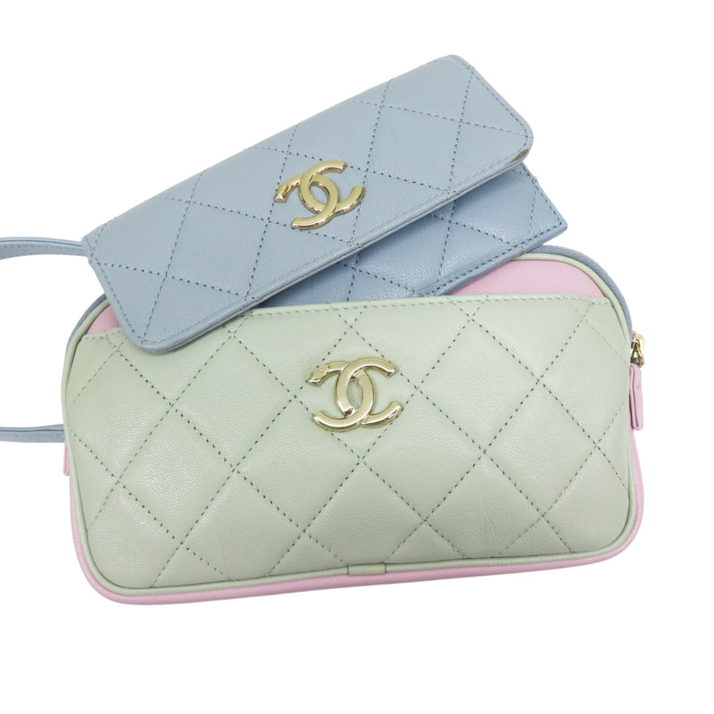 馬卡龍色 牛皮 鍊帶 腰包 金扣【CHANEL 香奈兒】-4