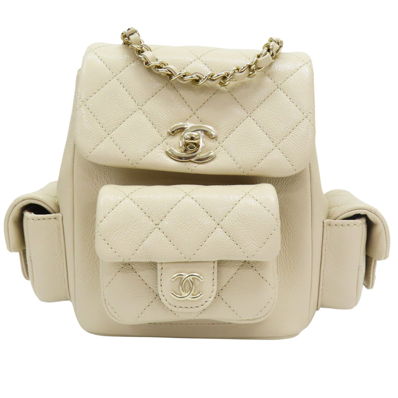 米白色 菱格紋 荔枝牛皮 DUMA 後背包【CHANEL 香奈兒】 AS4399-0