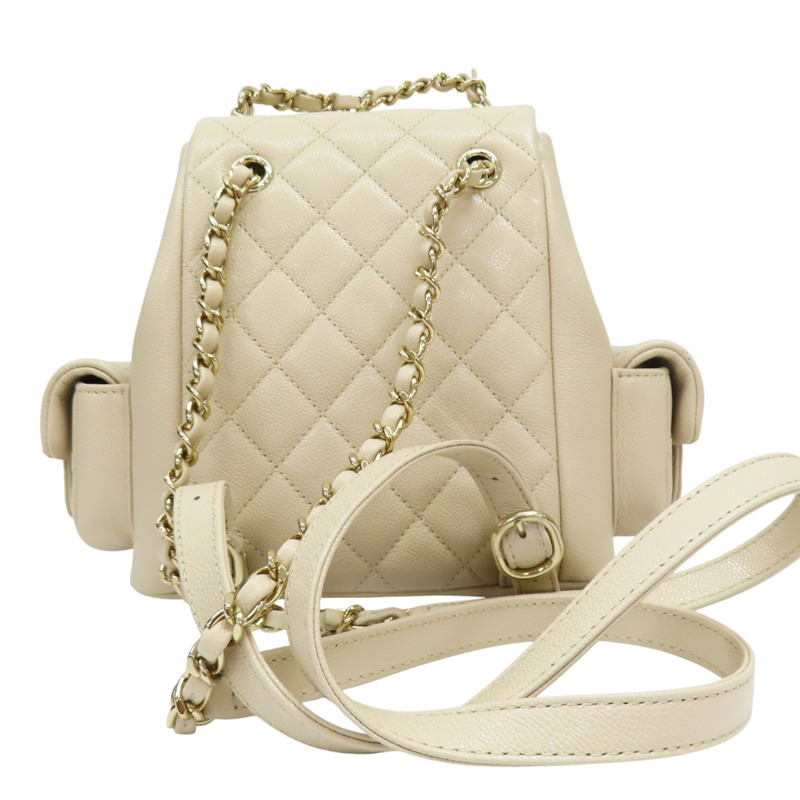 米白色 菱格紋 荔枝牛皮 DUMA 後背包【CHANEL 香奈兒】 AS4399-1