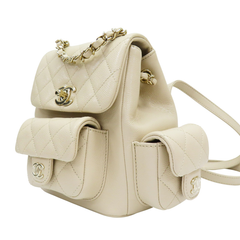米白色 菱格紋 荔枝牛皮 DUMA 後背包【CHANEL 香奈兒】 AS4399-2