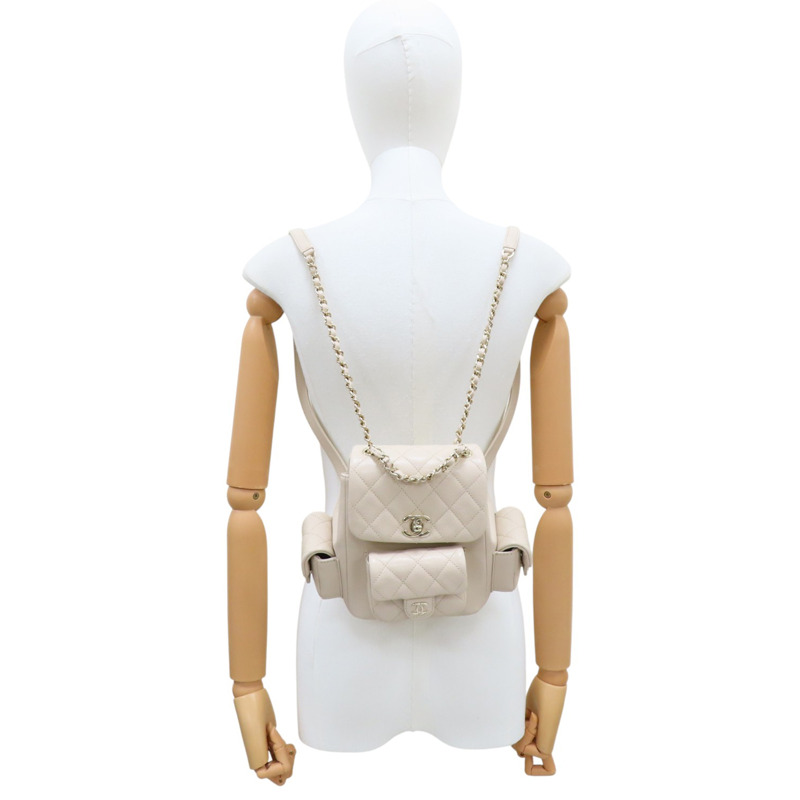 米白色 菱格紋 荔枝牛皮 DUMA 後背包【CHANEL 香奈兒】 AS4399-10