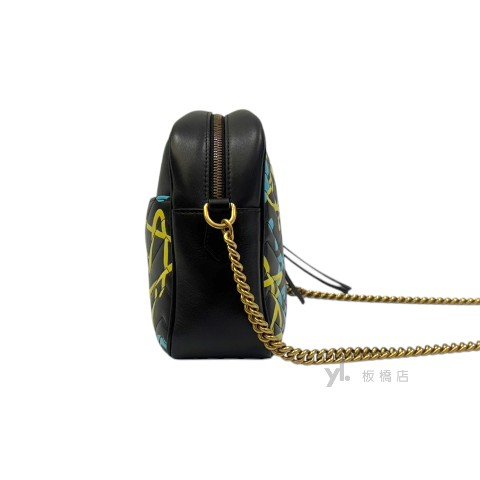 GUCCI Marmont黑牛皮星星塗鴉金扣相機包443499-3