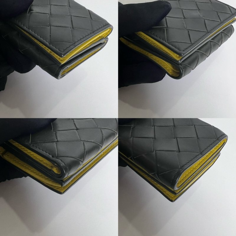 BV  黑拚黃小編織三折短夾-7