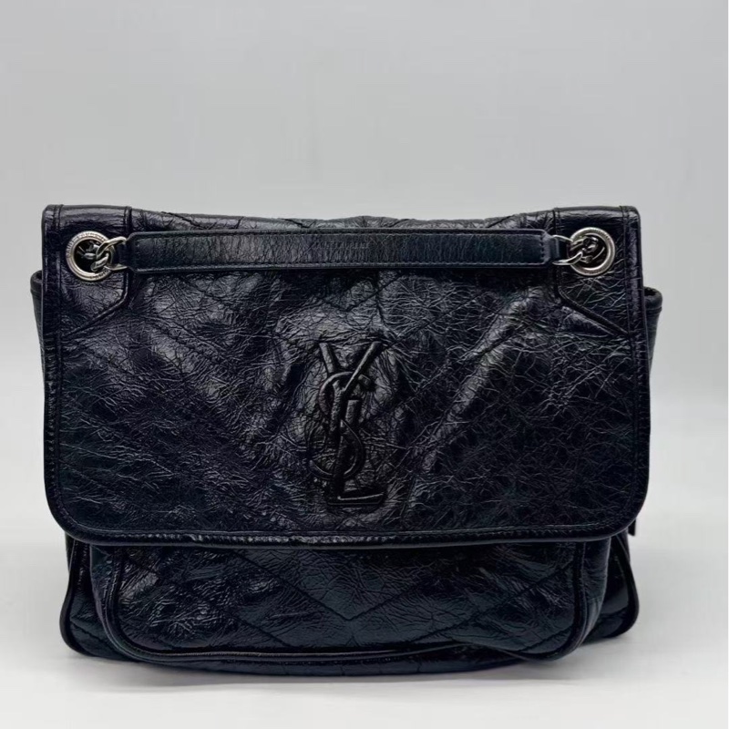 YSL niki 新扣,中號28*20*8.5黑銀油蠟皮,99新 配件防塵袋-0