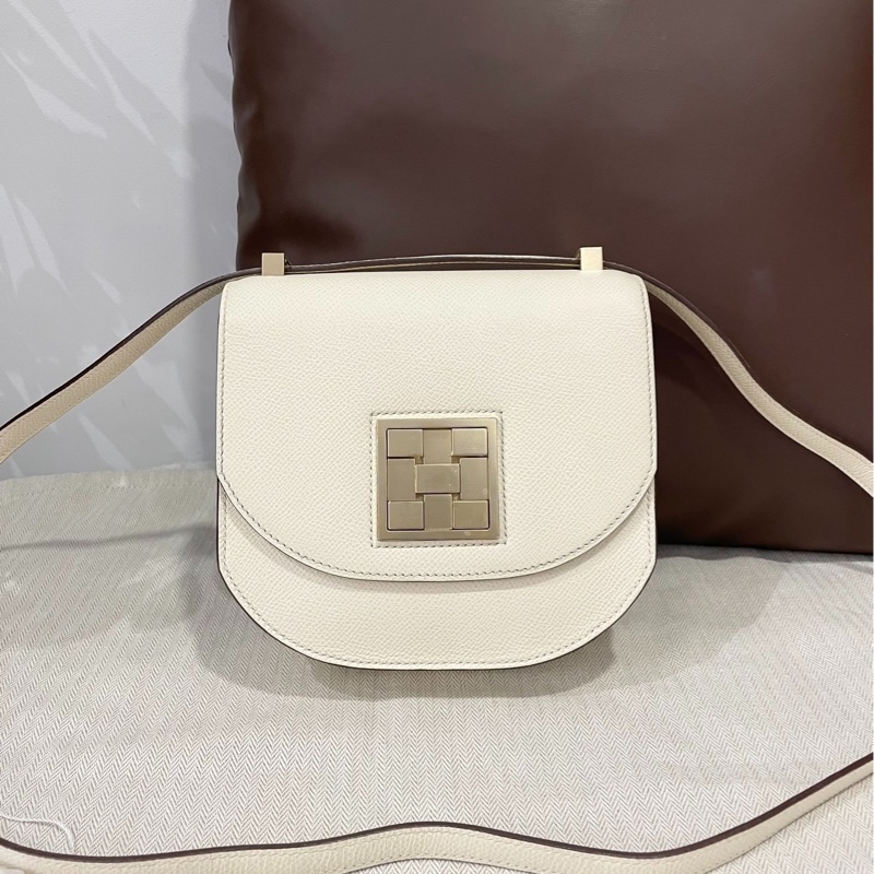 Hermès / 愛馬仕 Mosaique 馬賽克Epsom小牛皮 淺金扣 單肩斜挎包 女款 Nata 奶昔白-0
