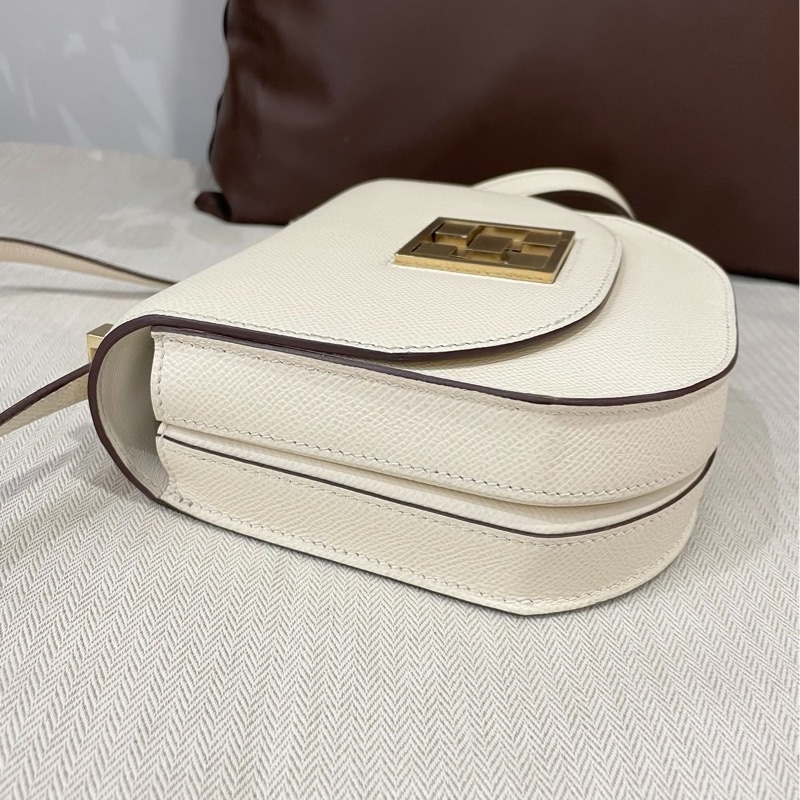 Hermès / 愛馬仕 Mosaique 馬賽克Epsom小牛皮 淺金扣 單肩斜挎包 女款 Nata 奶昔白-7