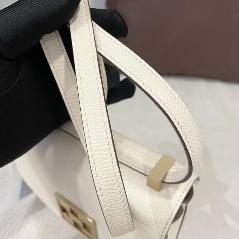 Hermès / 愛馬仕 Mosaique 馬賽克Epsom小牛皮 淺金扣 單肩斜挎包 女款 Nata 奶昔白-13