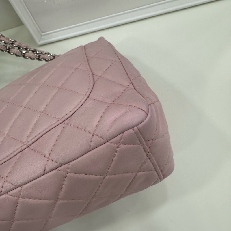 Chanel 香奈兒cf jumbo 大號粉紅色銀扣斜挎包 12開-13
