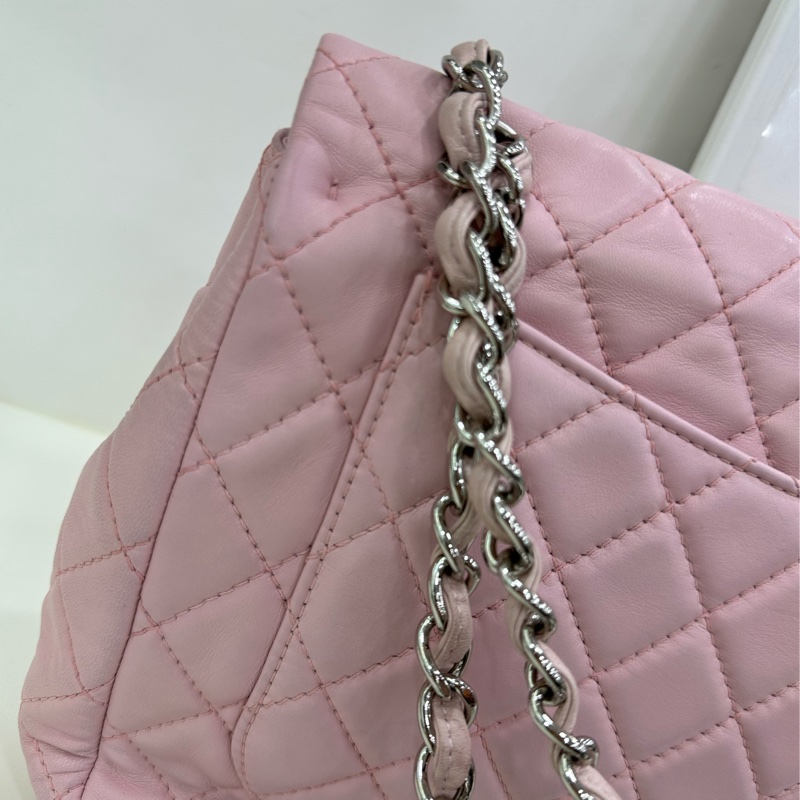 Chanel 香奈兒cf jumbo 大號粉紅色銀扣斜挎包 12開-19