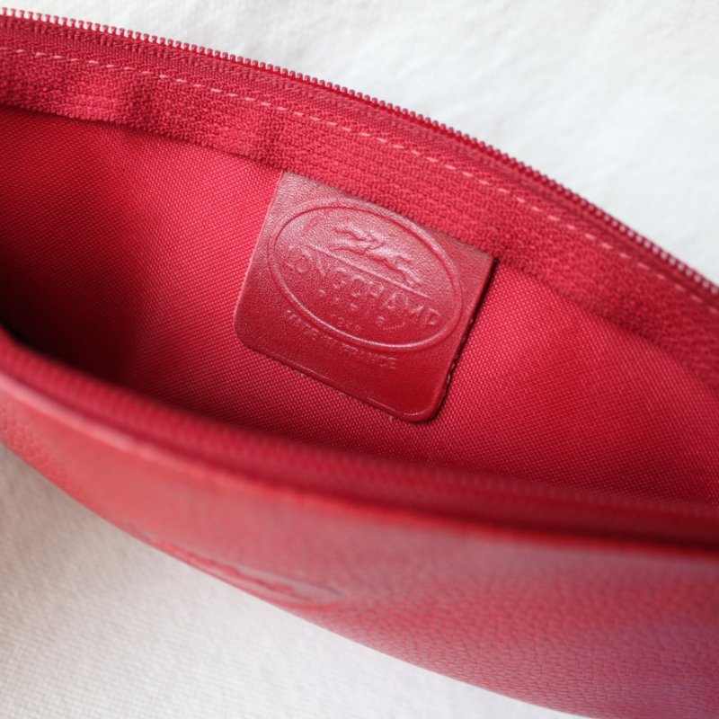 Longchamp正紅色牛皮古董手拿包-4