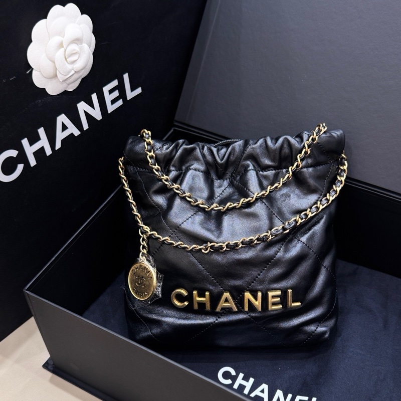 閑置品 未使用 chanel黑金22bag mini鏈條包-6