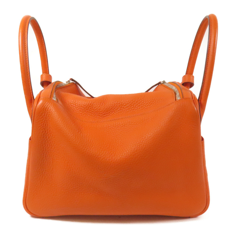 HERMES Clemence皮革Lindy 30銀扣手挽肩背兩用袋Orange-1