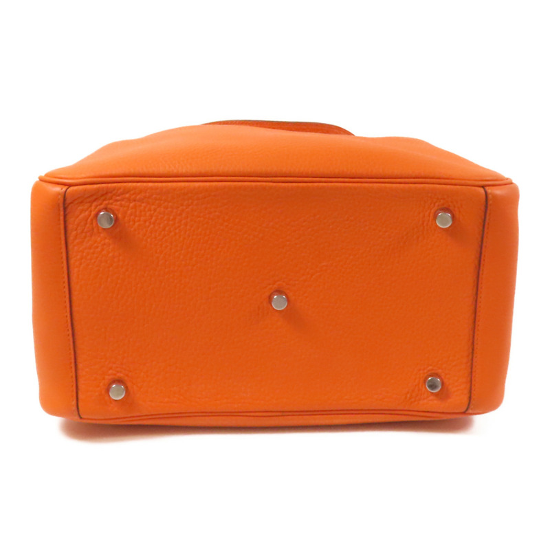 HERMES Clemence皮革Lindy 30銀扣手挽肩背兩用袋Orange-3
