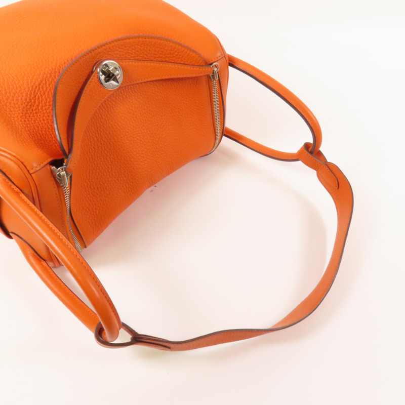 HERMES Clemence皮革Lindy 30銀扣手挽肩背兩用袋Orange-5