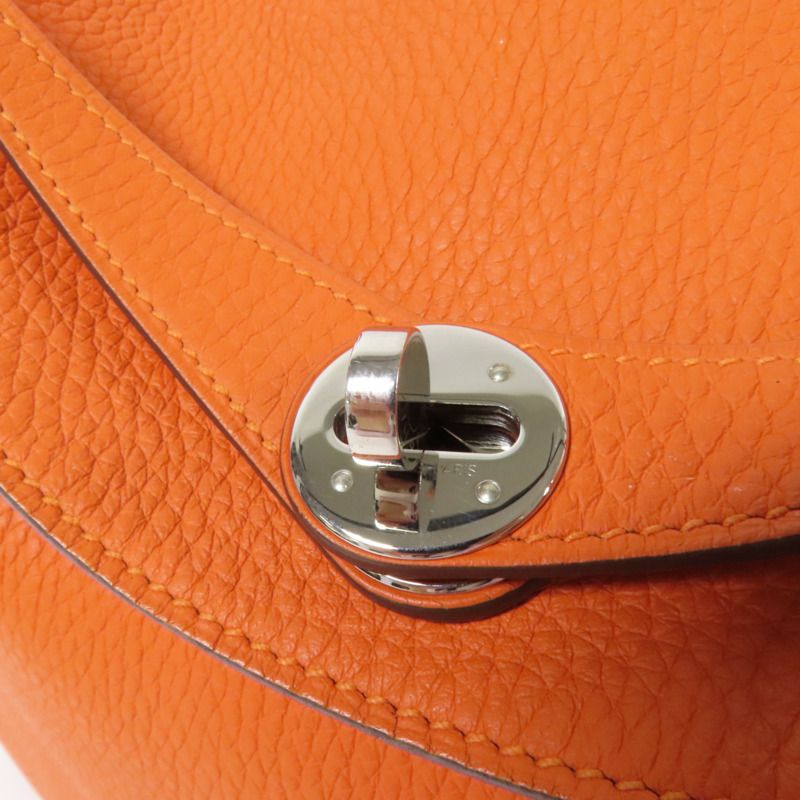HERMES Clemence皮革Lindy 30銀扣手挽肩背兩用袋Orange-6